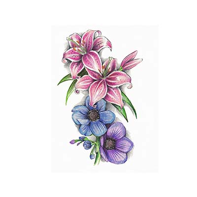 Blue Flowers And Lily-Flowers Design Water Transfer Temporary Tattoo(fake Tattoo) Stickers NO.11204